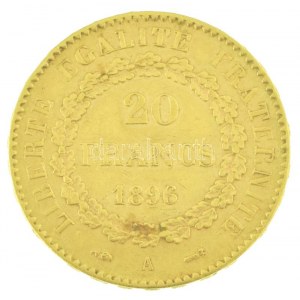 Franciaország 1896A 20Fr Au (6,44g/0.900) T:XF / Frankreich 1896A 20 Francs Au (6,44g/0.900) C:XF Krause KM...