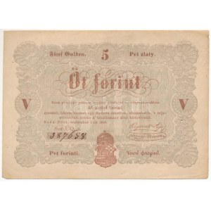 1848. 5Ft Kossuth bankó barna nyomat, ÜQ.a. 387658 T:VF lyuk / Hungary 1848. 5 Forint Kossuth banknote...