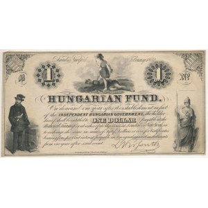 1852. 1$ B Kossuth bankó sorszám nélkül T:F szép papír / Węgry 1852. 1 dolar B Hungarian Fund...