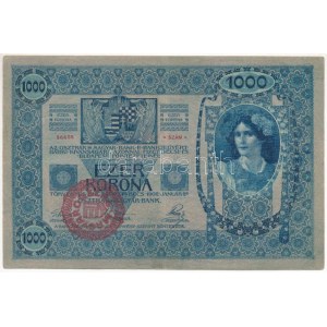 1902. 1000K 1290 96605, piros MAGYARORSZÁG felülbélyegzéssel T:F szép papier / Maďarsko 1902. 1000 Korona ...