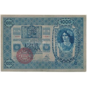 1902. 1000K 1290 96605, piros MAGYARORSZÁG felülbélyegzéssel T:F szép papír / Hungary 1902. 1000 Korona ...