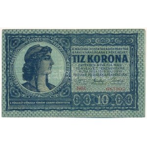 1919. július 15. 10K 1013 087905 T:F szép papír, folt / Maďarsko 15. července 1919. 10 Korona 1013 087905 C...