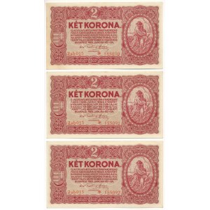 1920. 2K (3x) sorszámkövetők 2ab015 *155090 - 2ab015 *155092 T:AU / Ungheria 1920. 2 Korona (3x) seriali sequenziali ...