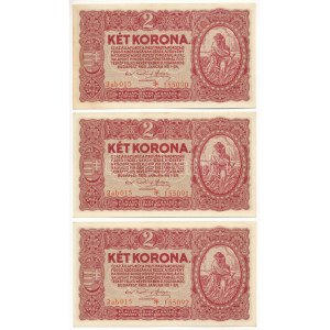 1920. 2K (3x) sorszámkövetők 2ab015 *155090 - 2ab015 *155092 T:AU / Hungary 1920. 2 Korona (3x) sequential serials ...