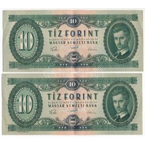 1957. 10Ft (2x) sorszámkövetők A 676 051197 - A 676 051198 T:F szép papír / Ungarn 1957. 10 Forint (2x...