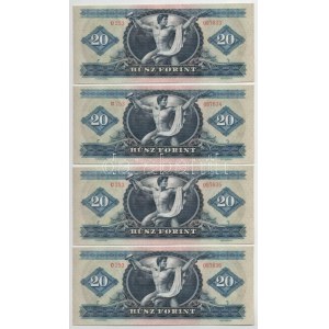 1965. 20Ft (4x) sorszámkövetők C 253 087633 - C 253 087636 T:UNC / Hungary 1965. 20Ft (4x) consecutive serials ...