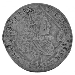 1734N-B 1/4 Tallér Ag III. Károly Nagybánya (7,08g) T:XF,VF / Maďarsko 1734N-B 1/4 Thaler Ag Charles III Baia Mare ...