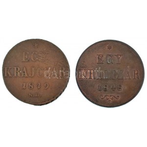 1848. 1kr Cu + 1849NB 1kr Cu T:AU,VF ph. / Maďarsko 1848. 1 Kreuzer Cu + 1849NB 1 Kreuzer Cu C:AU...