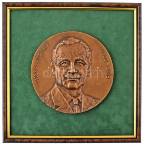 Domonkos Béla (1934-2020) DN Wass Albert 1908-1998 egyoldalas, öntött bronz plakett keretben (160mm, keret: 270x269mm...