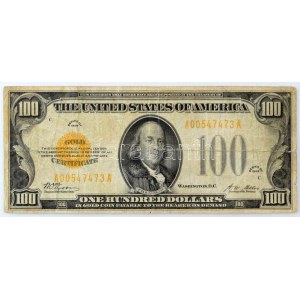 Amerikai Egyesült Államok 1929-1932. (1928) 100$ Złoty Certyfikat sárga pecsét A 00547473 A Walter Orr Woods ...