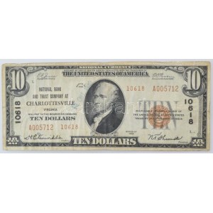 Amerikai Egyesült Államok / Virginia / Charlottesville 1929. 10$ Nationale Währung barna pecsét 10618 A 005712...