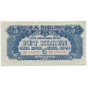 Csehszlovákia 1944. 5K E0 474178, SPECIMEN (MINTA) perforációval T:XF hajtatlan, sarokhajtással és ragasztófolttal ...