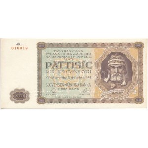 Szlovákia 1944. 5000K 4Kl 010019, SPECIMEN (MINTA) perforációval T:VF / Slovakia 1944. 5000 Korun 4Kl 010019...