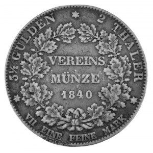 Német Államok / Hessen-Darmstadt 1840. 2 Tallér / 3 1/2G Ag II. Lajos (36,76 g) T:VF patyna, ü., fülnyom(?) ...