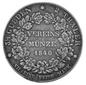 Német Államok / Hessen-Darmstadt 1840. 2 Tallér / 3 1/2G Ag 