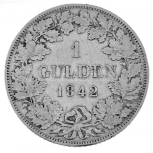 Német Államok / Wirtembergia 1842. 1G Ag I. Vilmost T:XF patyna / Państwa niemieckie / Wirtembergia 1842. 1 Gulden Ag ...