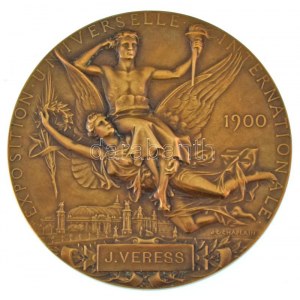 Franciaország 1900. Francia Köztársaság / Párizsi Világkiállítás 1900 kétoldalas bronz emlékérem, adományozva J...