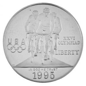 Amerikai Egyesült Államok 1995P 1$ Ag Atlantai Olimpia 1996 - Kerékpározás kapszulában T:PP kis patina ...