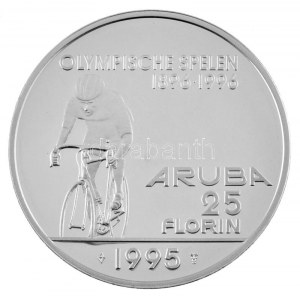 Aruba 1995. 25Fl Ag Az Olimpia 100. évfordulója T:PP halvány ködösödés az előlapon Aurba 1995. 25 Fiorini Ag ...