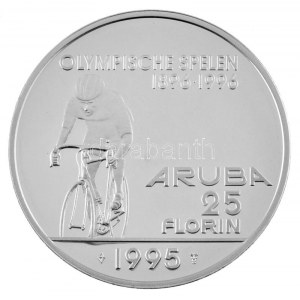 Aruba 1995. 25Fl Ag Az Olimpia 100. évfordulója T:PP halvány ködösödés az előlapon Aurba 1995. 25 Florin Ag ...