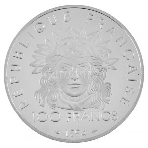Francja 1994. 100Fr Ag 100 éves a Nemzetközi Olimpiai Bizottság T:PP France 1994. 100 Francs Ag ...
