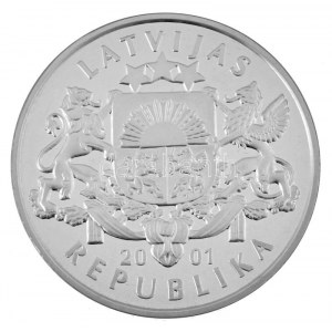 Lettország 2001. 1L Ag Téli Olimpia Salt Lake City - Jégkorong T:PP patina, ujjlenyomat Latvia 2001. 1 Lats Ag ...