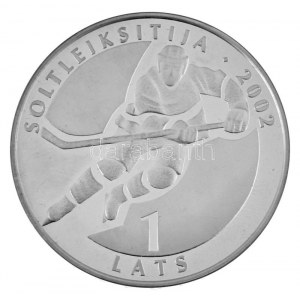 Lettország 2001. 1L Ag Téli Olimpia Salt Lake City - Jégkorong T:PP patina, ujjlenyomat Lettonia 2001. 1 Lats Ag ...
