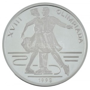 Románia 1998. 100L Ag XVIII. Téli Olimpia, Nagano - Műkorcsolya kapszulában T:PP folt Romania 1998. 100 Lei Ag ...