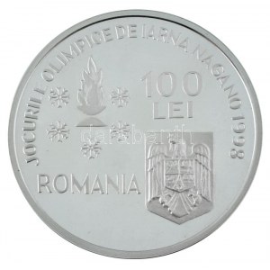 Roumanie 1998. 100L Ag XVIII. Téli Olimpia, Nagano - Műkorcsolya kapszulában T:PP folt Romania 1998. 100 Lei Ag ...