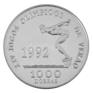 Sao Tomé és Principé 1990. 1000D Ag XXV. Nyári Olimpia T:PP / Saint Thomas & Prince Islands 1990. 1000 Dobras Ag ...