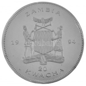 Zambia 1994. 20K Ag Téli Olimpia - Lillehammer T:PP halvány patina / Zambia 1994. 20 Kwacha Ag Olimpiadi invernali ...