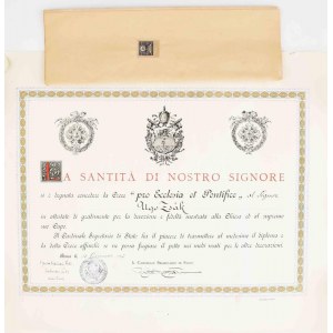 1908 A Pro Ecclesia et Pontifice XIII. Leó pápa által alapított kitüntetés adományozó oklevele...
