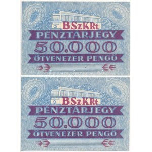 ~1945-1946. BSZKRT (Budapest Székesfővárosi Közlekedési Részvénytársaság) pénztárjegy 50.000P-ről (2x...