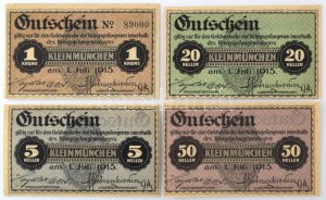 Ausztria / Kleinmünchen hadifogolytábor 1915. 5h + 20h + 50h + 1K T:AU sarokhajlások / Österreich ...