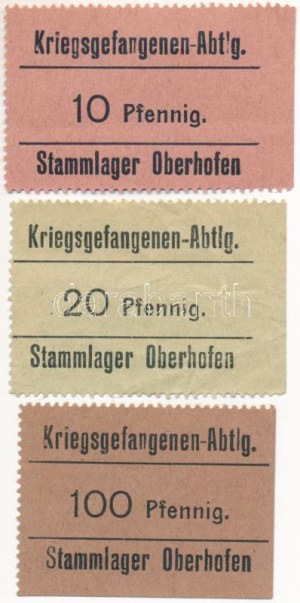 Német Birodalom / Oberhofen hadifogolytábor ~1914-1918. 10pf + 20pf + 100pf T:AU-F / German Empire ...