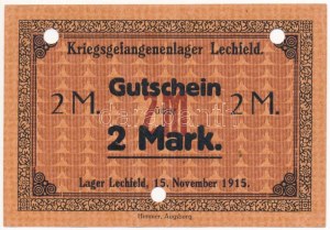 Német Birodalom / Lechfeld hadifogolytábor 1915. 2M lyukasztással érvénytelenítve T:F / German Empire ...
