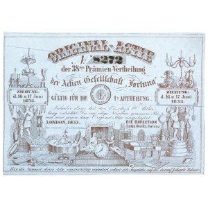 Nagy-Britannia / London 1853.  'Fortuna' Részvénytársaság 38. prémium-osztási részvénye német nyelven, 8272...