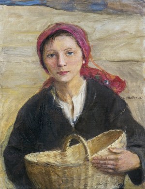 Axentowicz Teodor, HUCUŁKA Z KOSZEM, OK. 1910