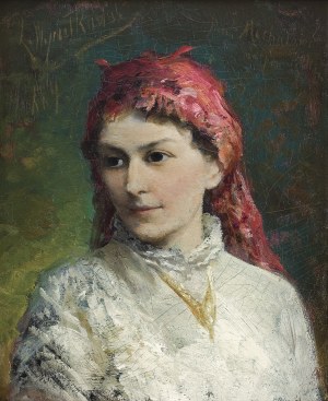 Wyczółkowski Leon, PORTRET PANI W CZERWONEJ CHUSTCE, 1884