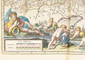 Duna folyamtérképe a forrásától a torkolatig. A térkép jobb felső sarkában címe : Danubius, Fluvius Europae Maximus...