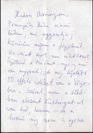 2002 Esterházy Péter (1950-2016) Kossuth- és József Attila-díjas író autográf levele, 1,5 beírt oldal ...