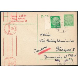 1940 Lehár Ferenc (1870-1948) zeneszerző német nyelvű, autográf levelezőlapja Papházy Istvánnénak Bécsből ...