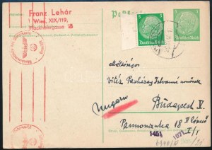 1940 Lehár Ferenc (1870-1948) zeneszerző német nyelvű, autográf levelezőlapja Papházy Istvánnénak Bécsből ...