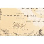1882 Első Budapesti Hadastyán Egylet, dekoratív, litografált díszoklevél, Zsák Hugó (1844-1915) mérnök...