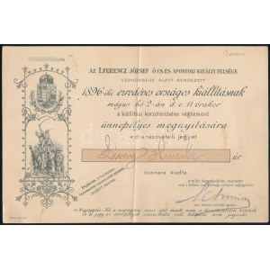 1896 Az Ezredéves Országos Kiállítás ünnepélyes megnyitására szóló részvételi jegy, báró Lévay Henrik (1826-1901...