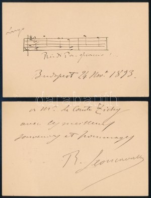 Ruggero Leoncavallo (1857-1919) olasz zeneszerző és zongorista autográf dedikációja gróf Zichy Móric részére...