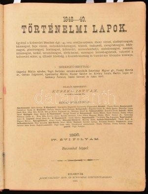 1895 1848-49 Történelmi Lapok. IV. évf. Szerk.: Kuszkó István. Kolozsvár, 1895,