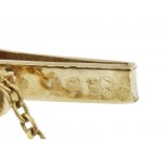 Arany (Au) 14K karperec biztonsági lánccal, 9 db gránát kővel, jelzett, 55,8×5 cm, br: 20,1 g