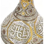 Váza mamelucca. Szíria, 19. sz. vége, bronz, ezüst (Ag), réz, m: 22,5 cm