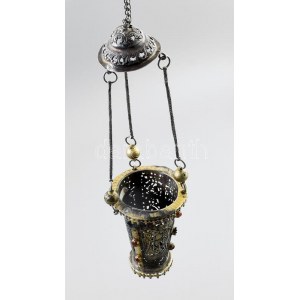 Ortodosso tömjénfüstölő. cca XV-XVI. sz., Szerbia / Románia. Aranyozott fém, részben ezüst (Ag) szerelékkel...